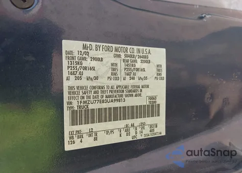 2003 Ford Explorer Sport Trac Xls/Xlt z USA, uszkodzony, nr VIN 1FMZU77E83UA99813